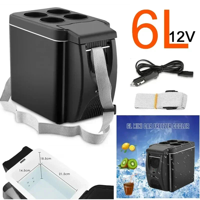 Mini geladeira portátil compacta de 6 litros, 12V