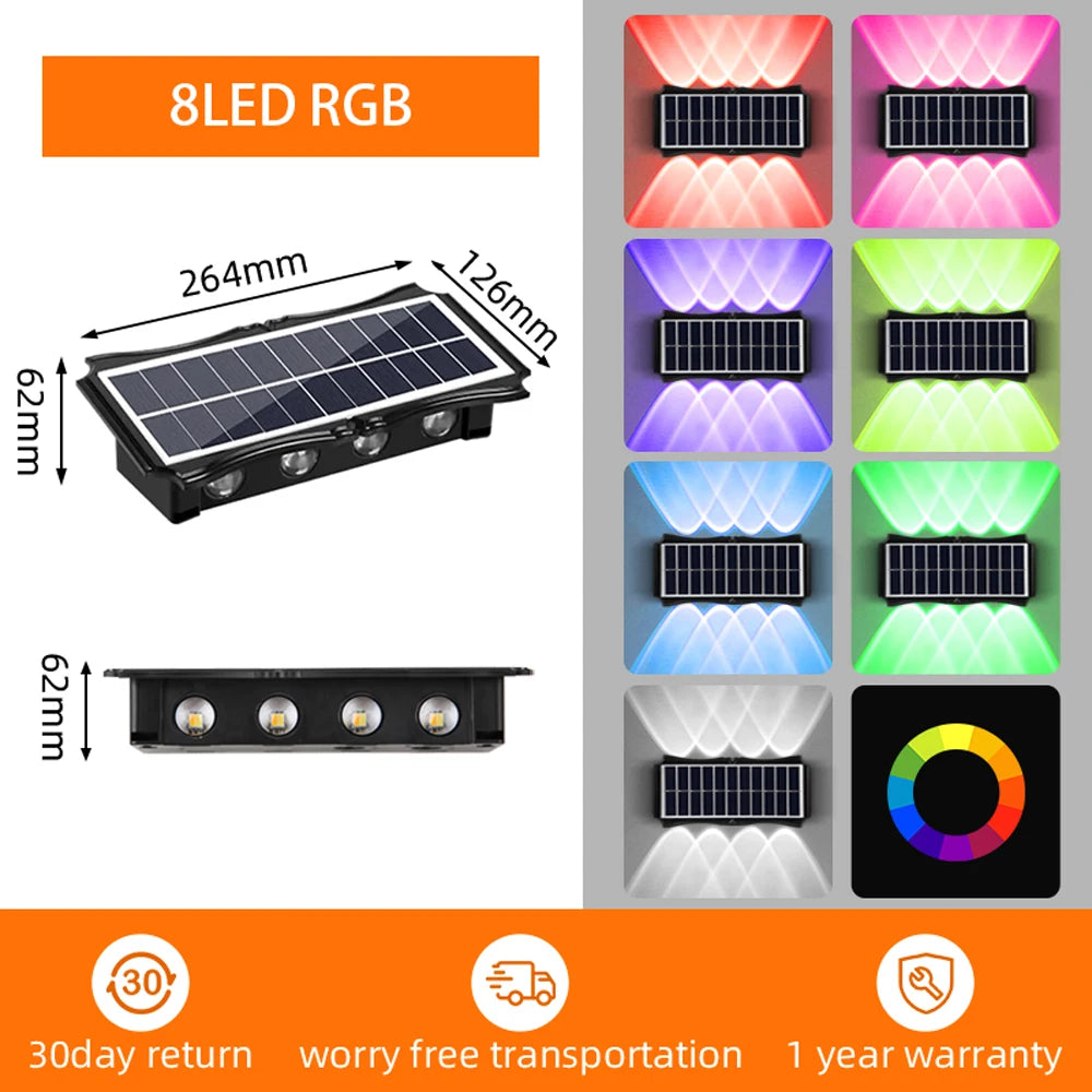 Luminária de Parede Solar ao Ar Livre Luz Quente à Prova d'Água Iluminação para Cima e para Baixo