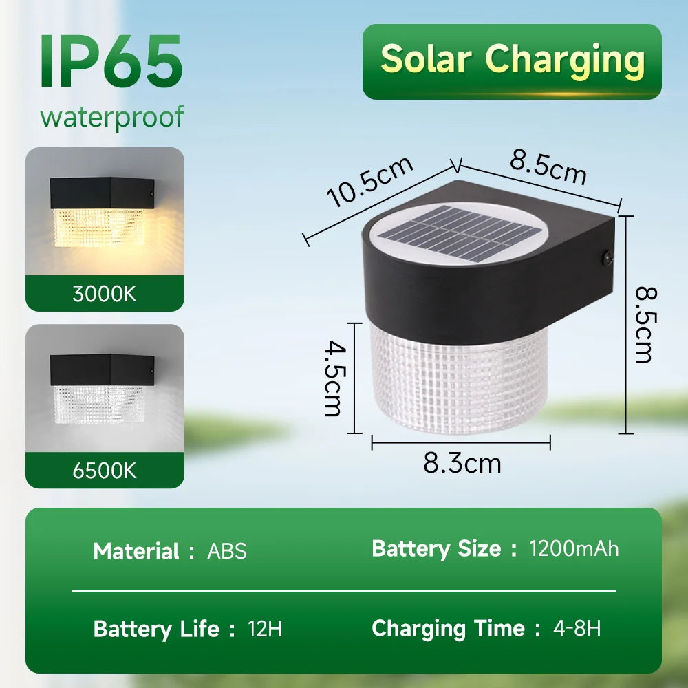 Luminária de Parede Solar ao Ar Livre Luz Quente à Prova d'Água Iluminação para Cima e para Baixo
