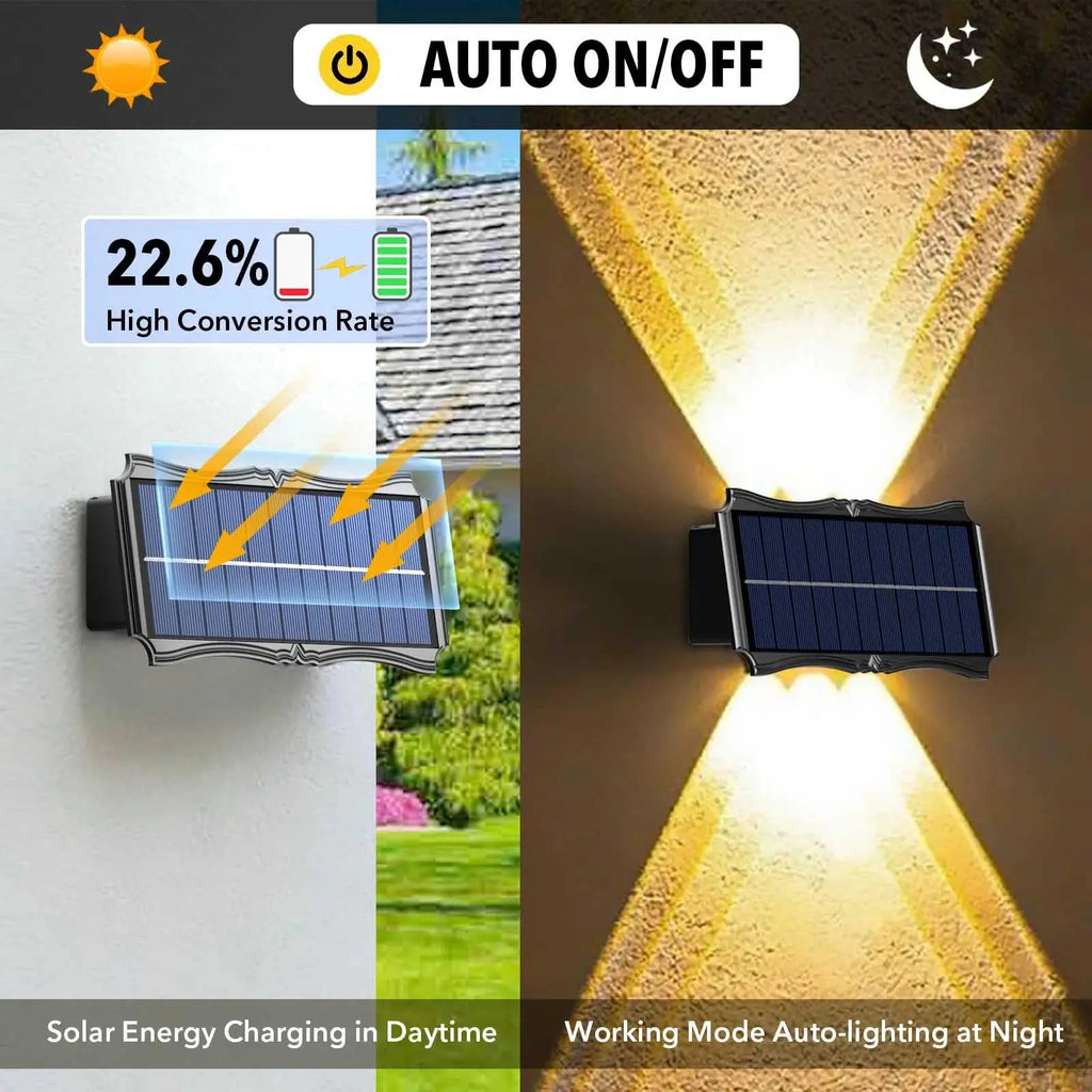 Luminária de Parede Solar ao Ar Livre Luz Quente à Prova d'Água Iluminação para Cima e para Baixo