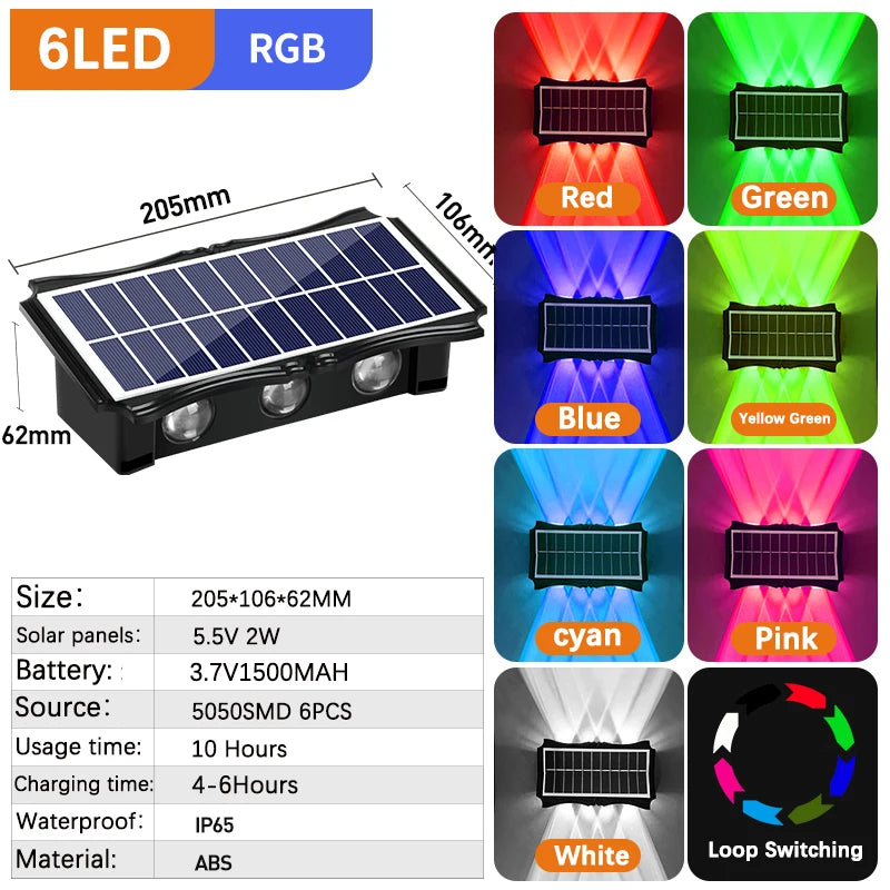 Luminária de Parede Solar ao Ar Livre Luz Quente à Prova d'Água Iluminação para Cima e para Baixo