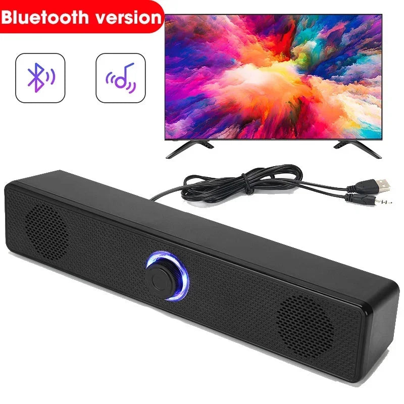 Sistema de Som para Home Theater com Caixa de Som Surround 4D Bluetooth, Soundbar para Computador e TV, Subwoofer com Fio, Estéreo com Graves Potentes