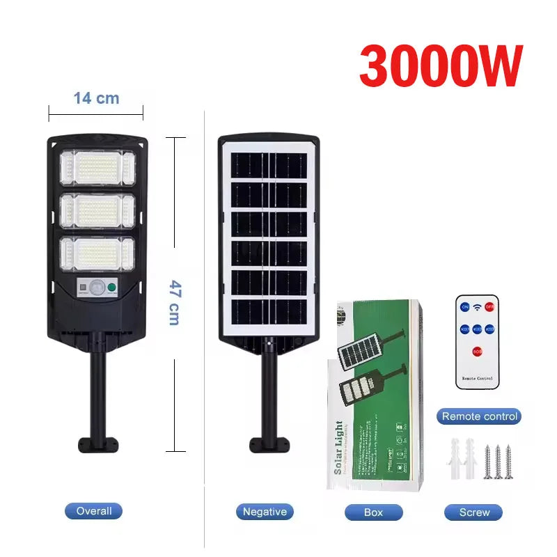 Luminária 4000W/3000W/1000W Solar para área externas à Prova d'Água com sensor de movimento.